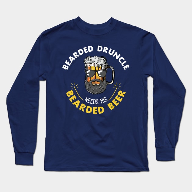 Copy of Funny Craft Beer Drunk Uncle Beard Bearded Druncle Long Sleeve T-Shirt by Freid